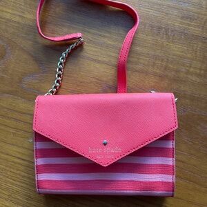 Kate Spade Pink Striped Crossbody Wallet Purse Chain Strap